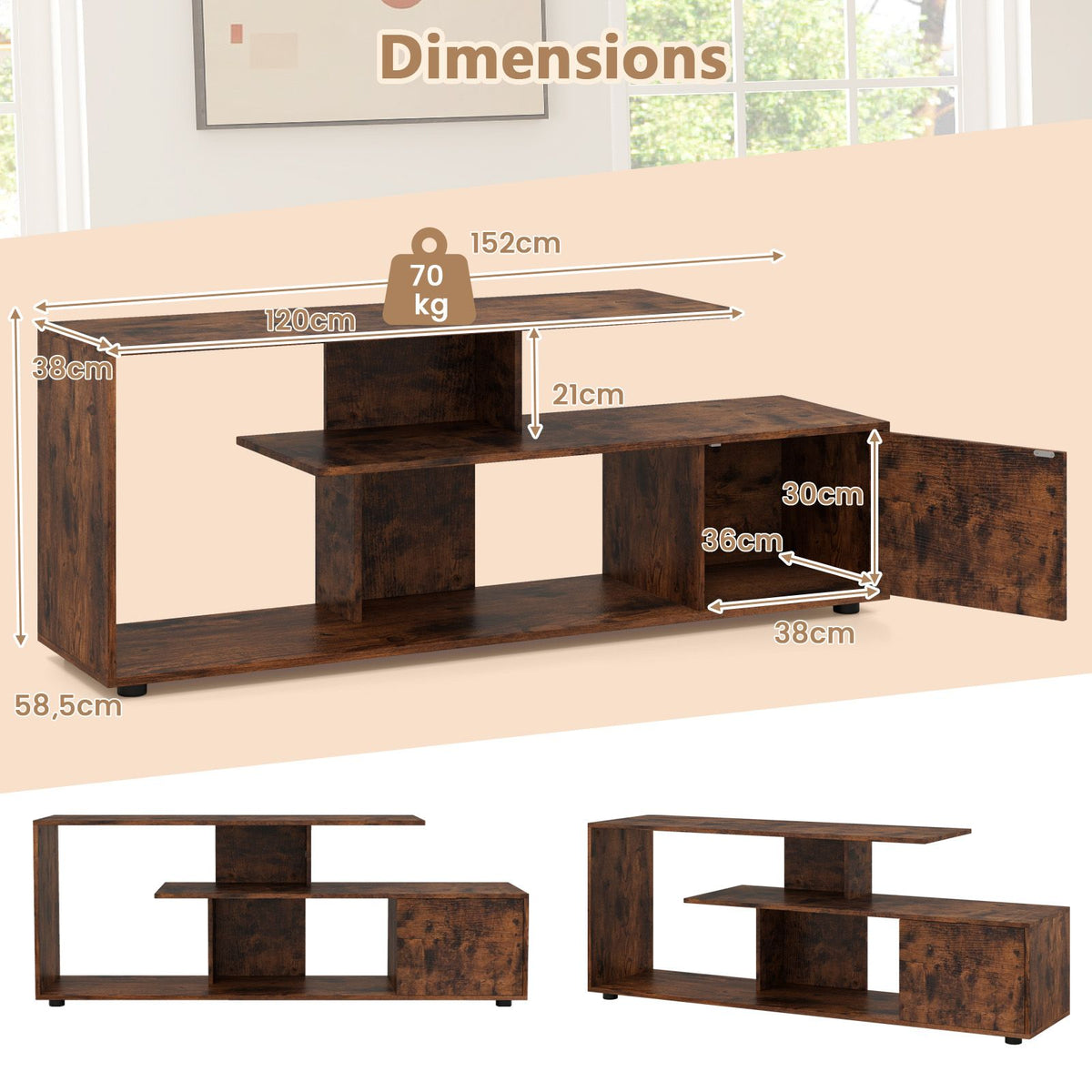 TV Stand with Storage Shelves and Cabinet for Living Room and Bedroom