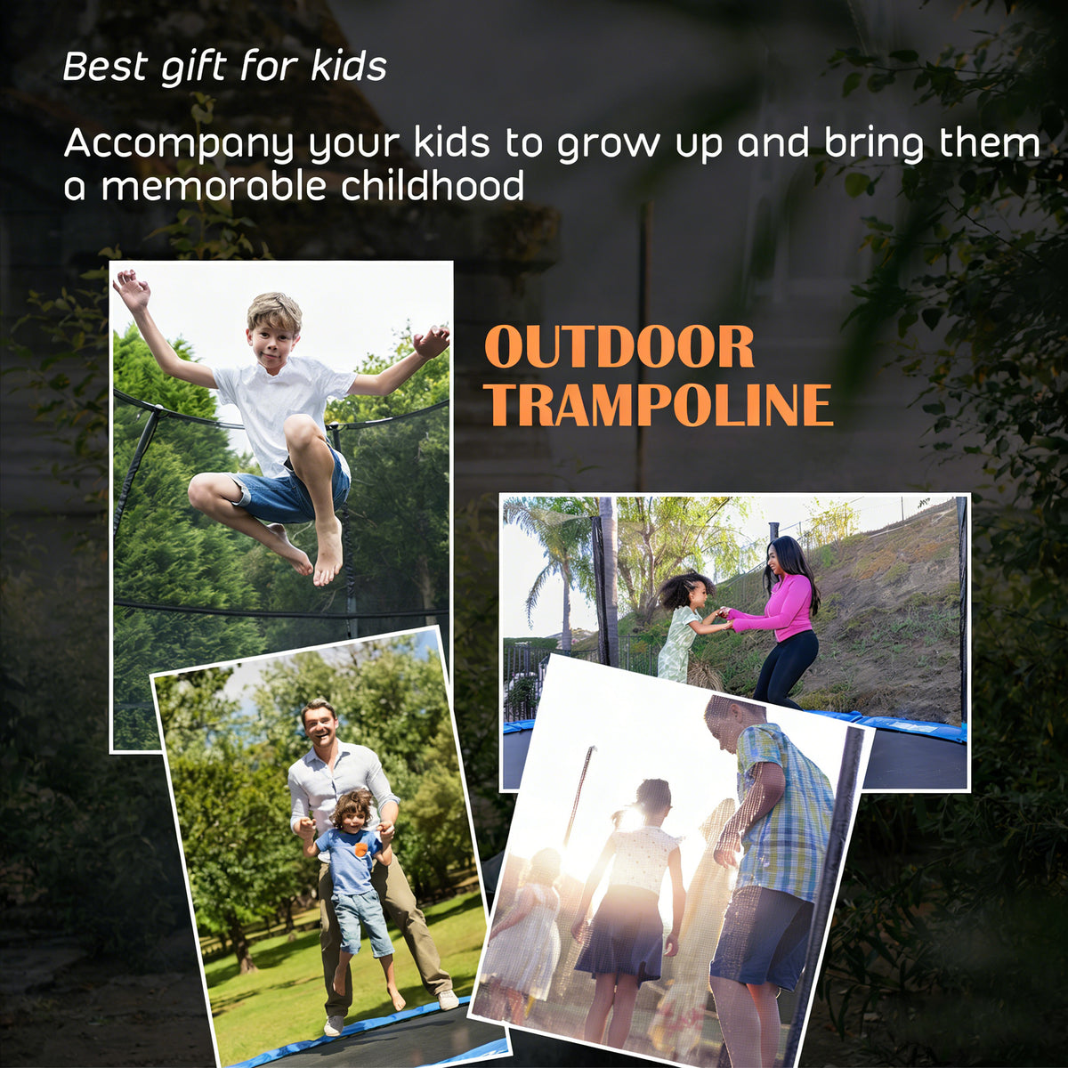 12FT Outdoor Trampoline with Basketball Hoop and Enclosure Net