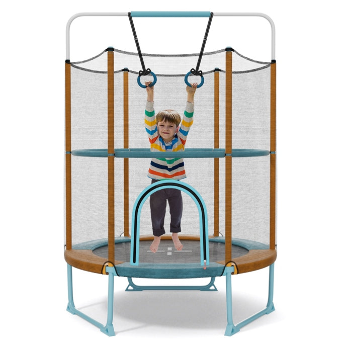 60'' Trampoline for Kids, 5FT Toddler Trampoline with Gymnastic Bar & Rings, Foamed Handle