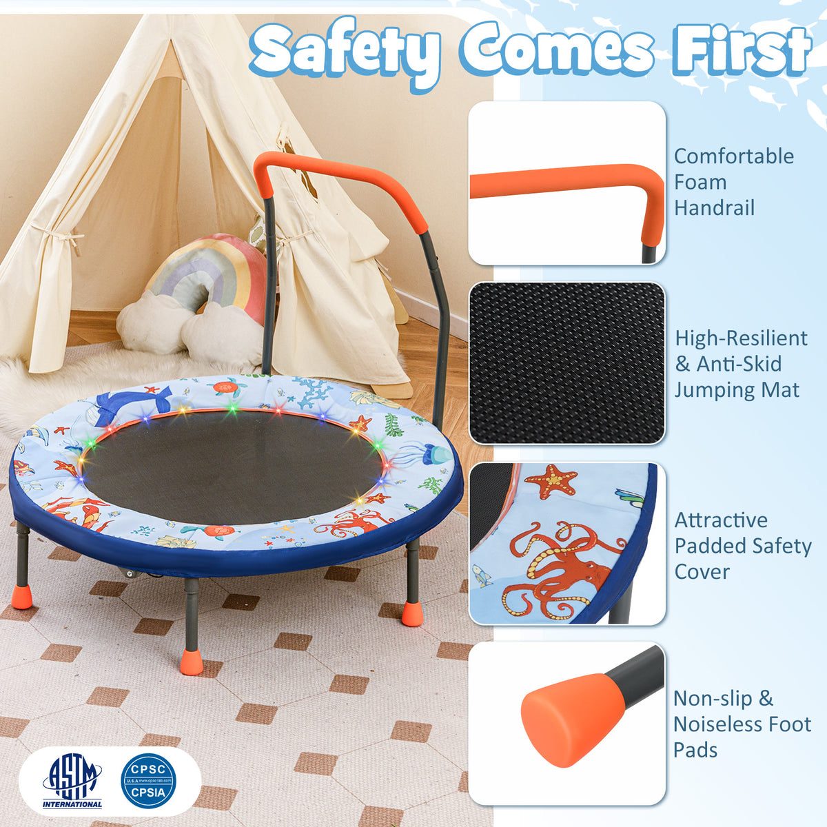 36’’ Mini Trampoline with 20 LED Lights