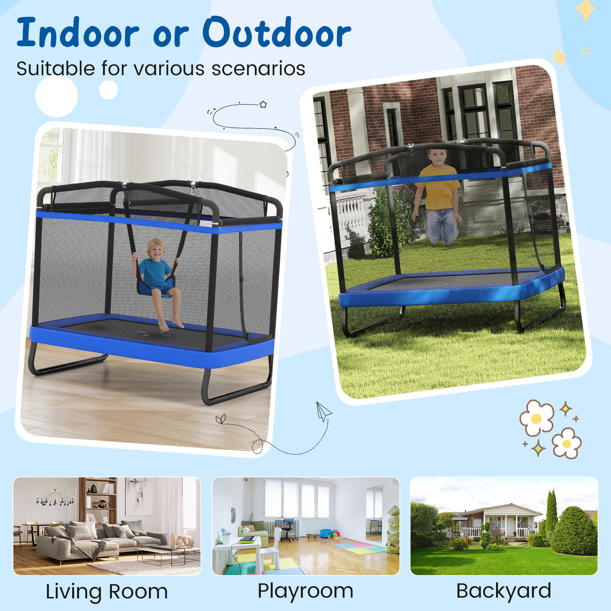 6 FT Kids Trampoline with Swing and Horizontal Bar