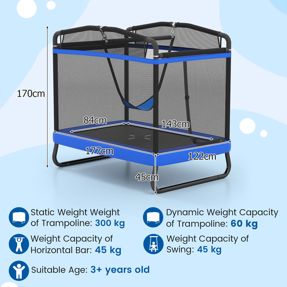 6 FT Kids Trampoline with Swing and Horizontal Bar
