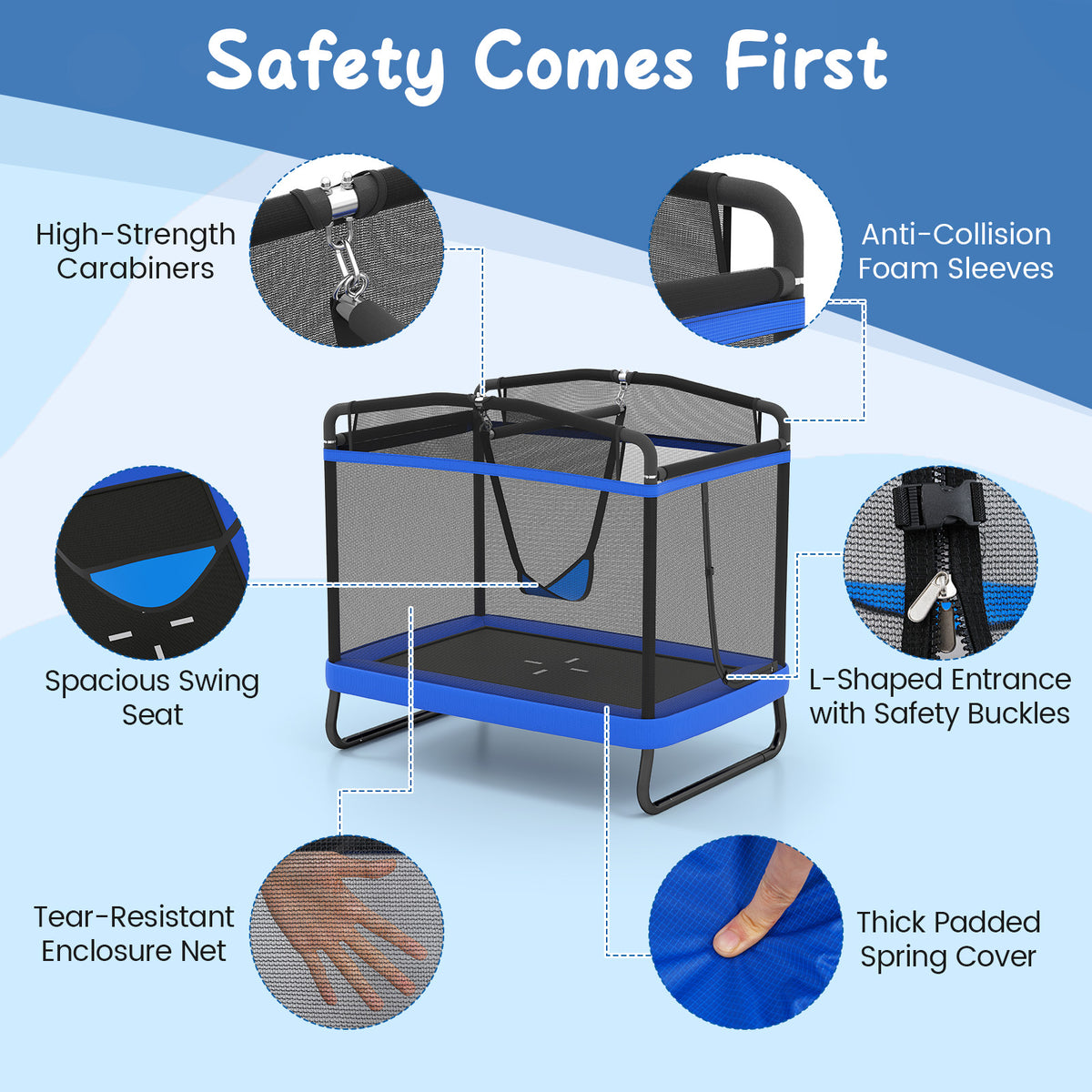 6 FT Kids Trampoline with Swing and Horizontal Bar