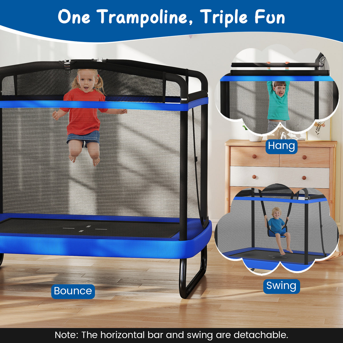 6 FT Kids Trampoline with Swing and Horizontal Bar
