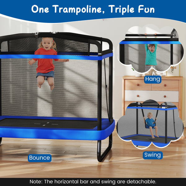 6 FT Kids Trampoline with Swing and Horizontal Bar