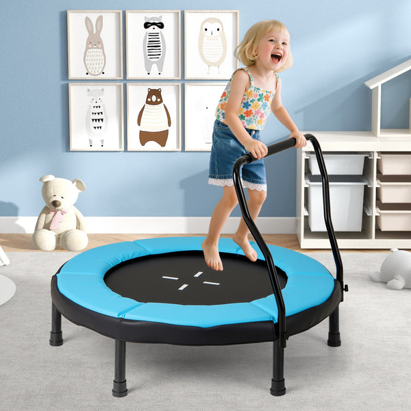 40” Trampoline for Kids, Indoor/Outdoor Fitness Trampoline with Foam Handlebar