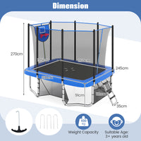 Rectangle Outdoor Trampoline, 10 x 8 FT Heavy-Duty Trampoline with Basketball Hoop