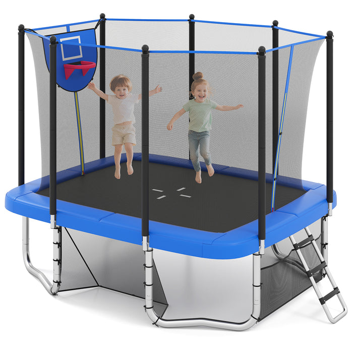 Rectangle Outdoor Trampoline, 10 x 8 FT Heavy-Duty Trampoline with Basketball Hoop