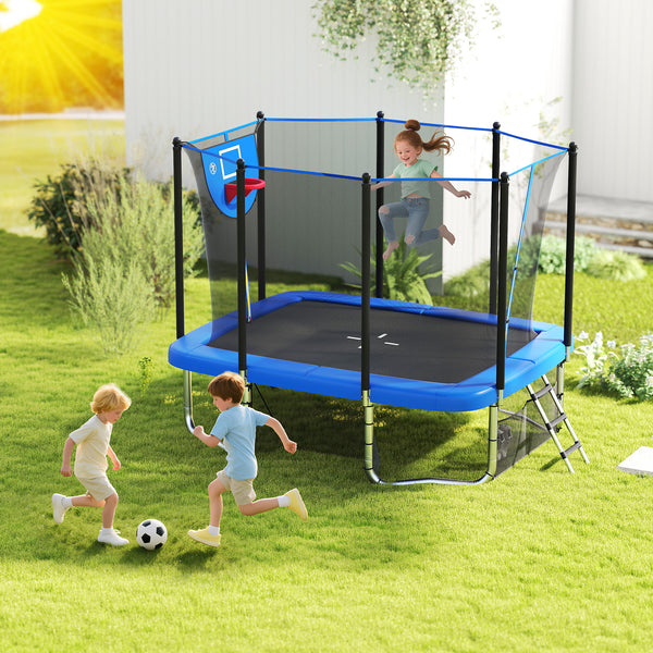 Rectangle Outdoor Trampoline, 10 x 8 FT Heavy-Duty Trampoline with Basketball Hoop