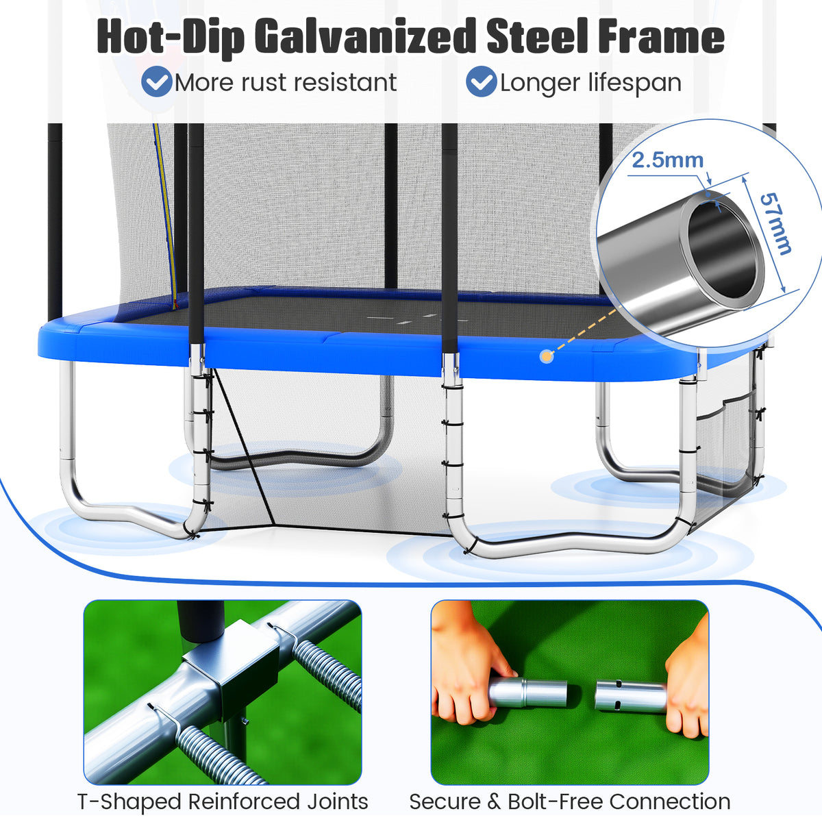 Rectangle Outdoor Trampoline, 10 x 8 FT Heavy-Duty Trampoline with Basketball Hoop