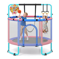 Trampoline for Kids with Enclosure, 6-in-1 Indoor Outdoor Toddler Trampoline with Adjustable Gymnastics Bar