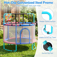 Trampoline for Kids with Enclosure, 6-in-1 Indoor Outdoor Toddler Trampoline with Adjustable Gymnastics Bar