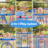 Trampoline for Kids with Enclosure, 6-in-1 Indoor Outdoor Toddler Trampoline with Adjustable Gymnastics Bar