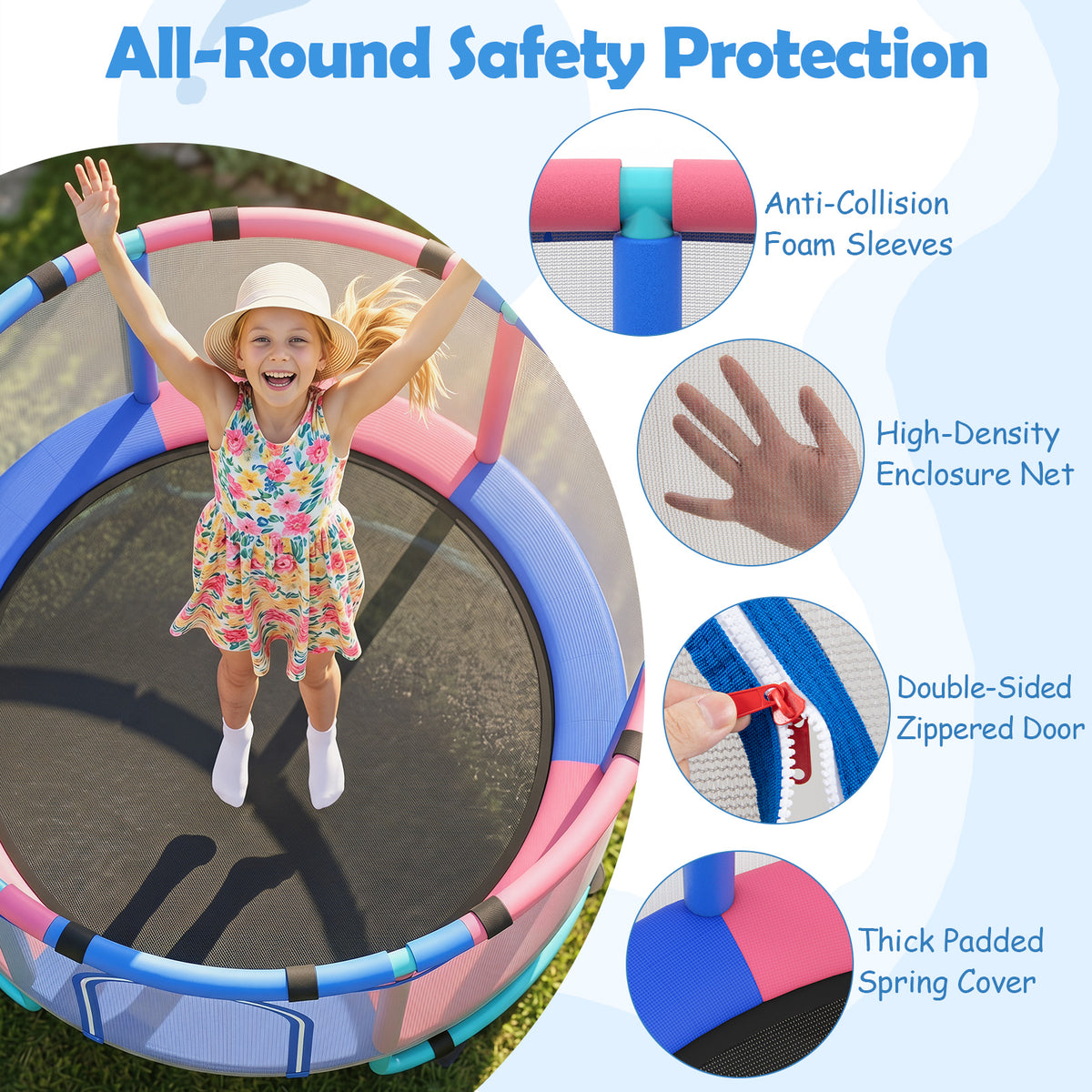 Trampoline for Kids with Enclosure, 6-in-1 Indoor Outdoor Toddler Trampoline with Adjustable Gymnastics Bar