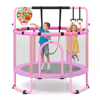 Trampoline for Kids with Enclosure, 6-in-1 Indoor Outdoor Toddler Trampoline with Adjustable Gymnastics Bar