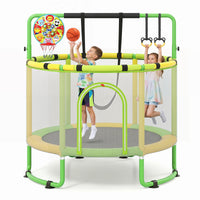 Trampoline for Kids with Enclosure, 6-in-1 Indoor Outdoor Toddler Trampoline with Adjustable Gymnastics Bar