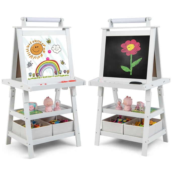 Kids Art Easel, 3 in 1 Double-Sided Standing Easel for Toddlers w/Chalkboard