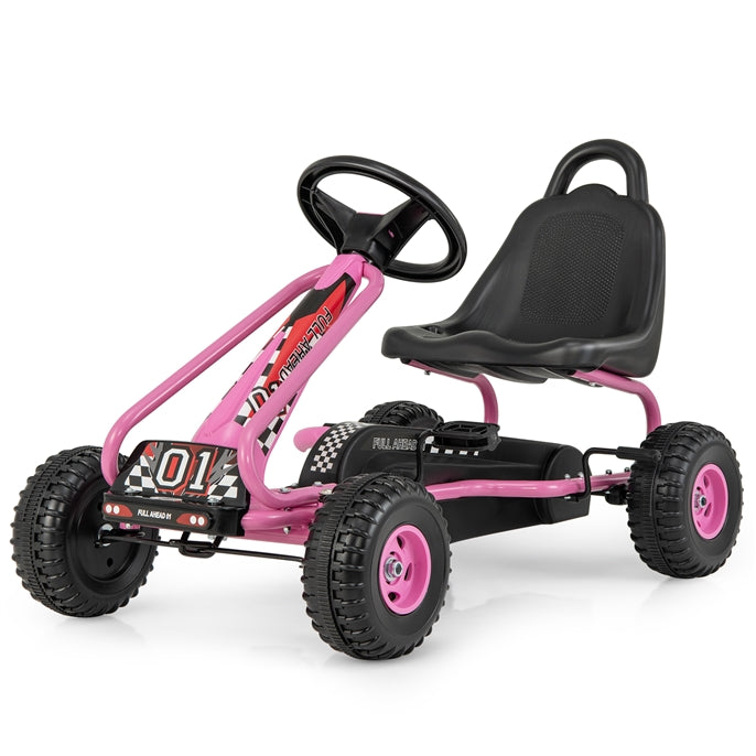 Pedal Go Kart for Kids with Adjustable Seat and Handbrake
