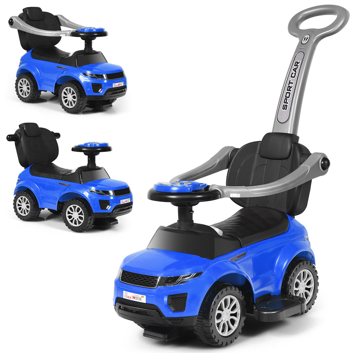 3 in 1 Kids Ride On Push Car, Sliding Walking Car with Horn, Music, Light