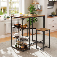 3-Piece Bar Table Set with Metal Frame and Space-saving Pub Table