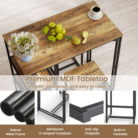 3-Piece Bar Table Set with Metal Frame and Space-saving Pub Table