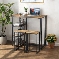 3-Piece Bar Table Set with Metal Frame and Space-saving Pub Table