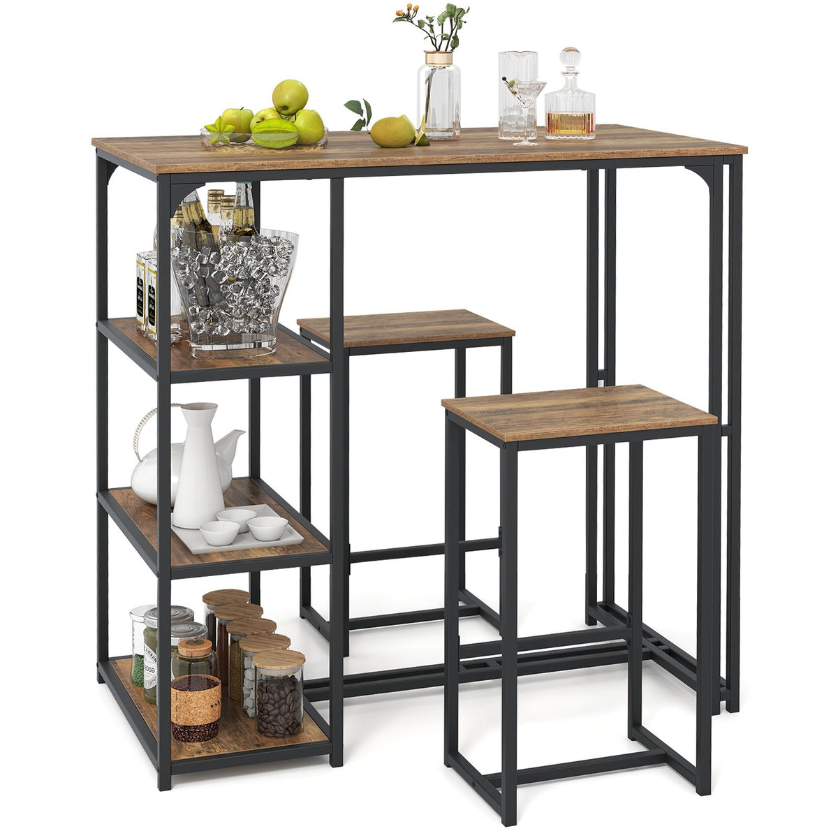 3-Piece Bar Table Set with Metal Frame and Space-saving Pub Table