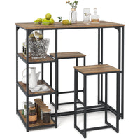 3-Piece Bar Table Set with Metal Frame and Space-saving Pub Table