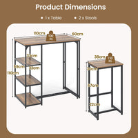 3-Piece Bar Table Set with Metal Frame and Space-saving Pub Table