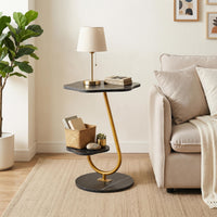 2-Tier Side Table with Storage Shelf Flower Shape for Living Room or Office