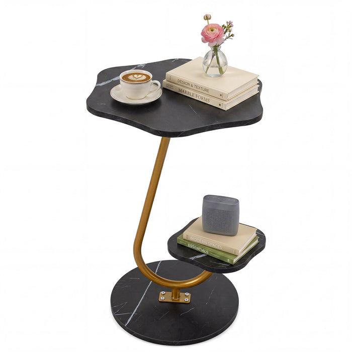 2-Tier Side Table with Storage Shelf Flower Shape for Living Room or Office