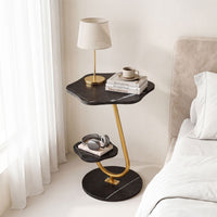 2-Tier Side Table with Storage Shelf Flower Shape for Living Room or Office