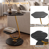 2-Tier Side Table with Storage Shelf Flower Shape for Living Room or Office