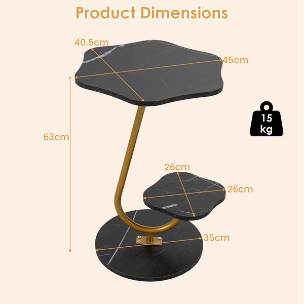 2-Tier Side Table with Storage Shelf Flower Shape for Living Room or Office