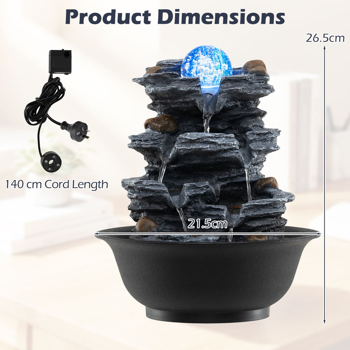 Rolling Crystal Ball Water Fountain Indoor with Pump for Home Decor