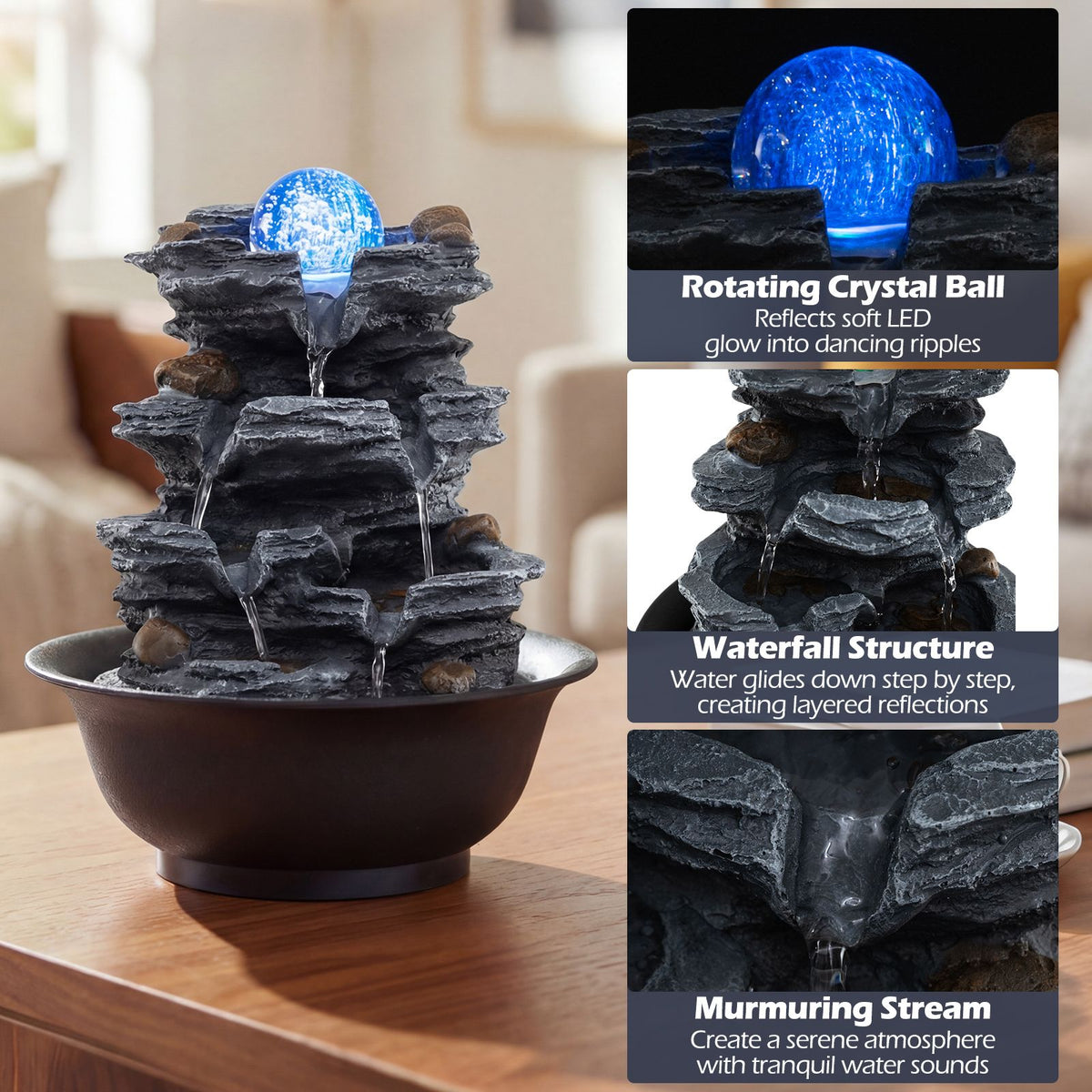 Rolling Crystal Ball Water Fountain Indoor with Pump for Home Decor