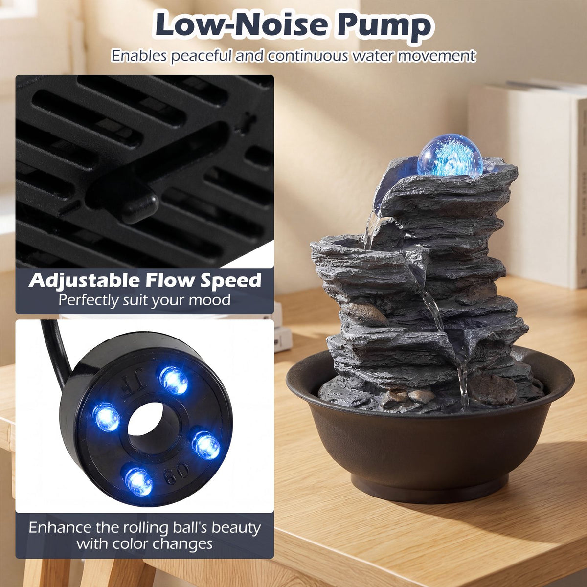 Crystal Ball Water Fountain for Desk with Pump for Home Office