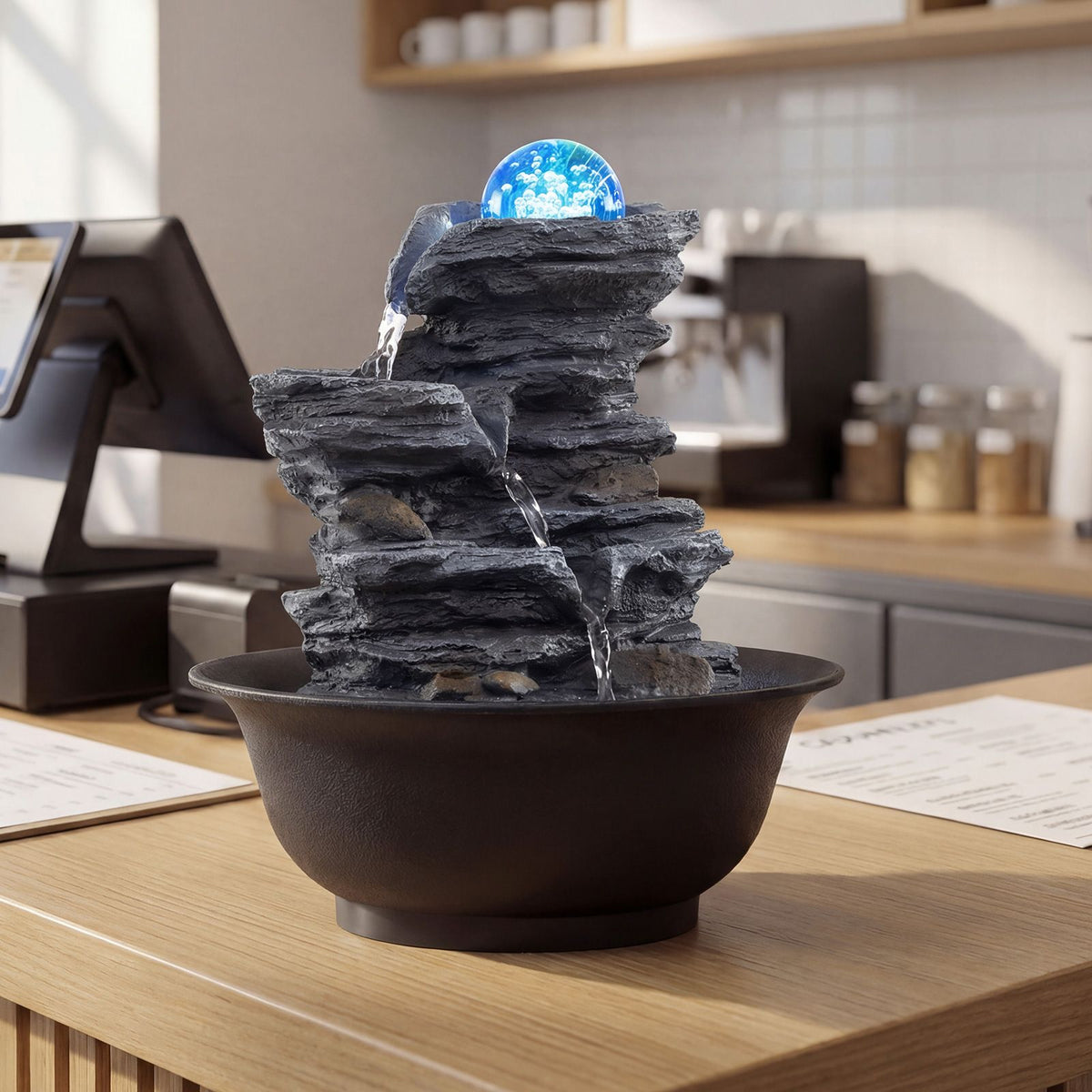 Crystal Ball Water Fountain for Desk with Pump for Home Office