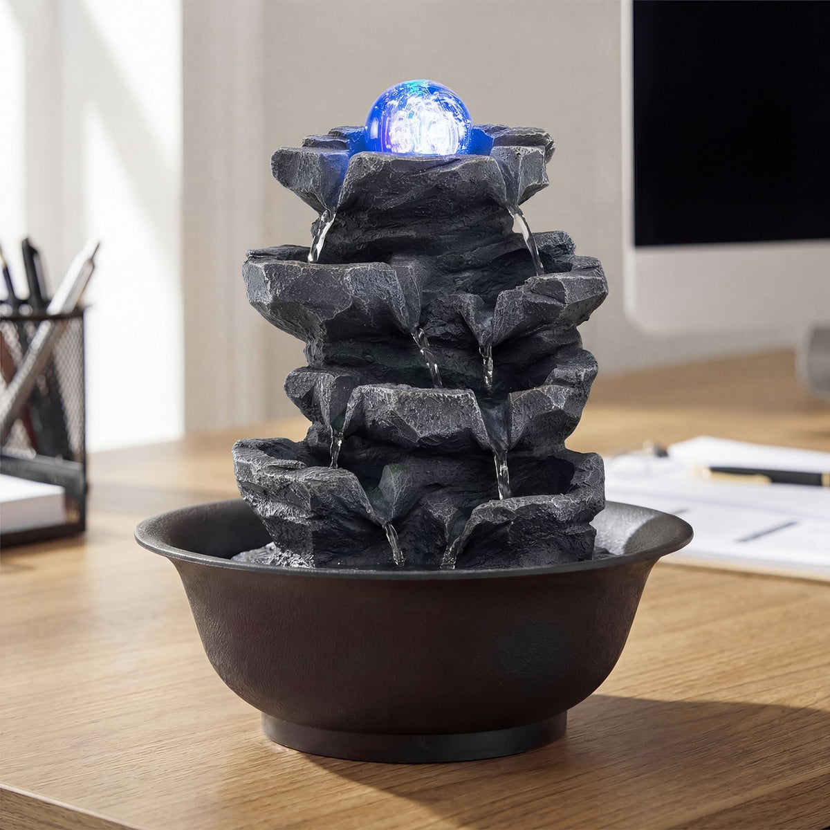 Indoor Water Fountain with Color Changing LED and Adjustable Flow