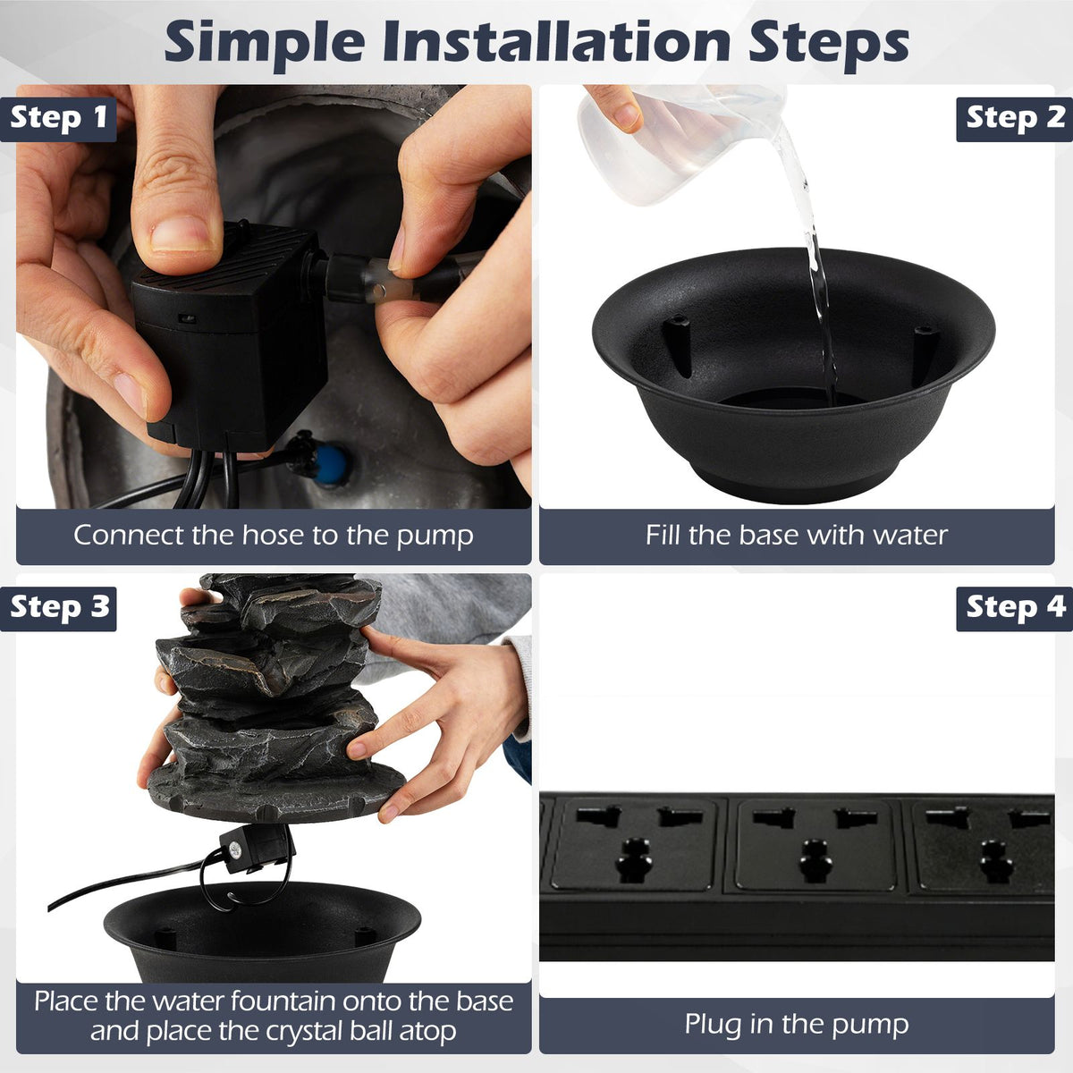 Tabletop Water Fountain with LED Light for Home Office