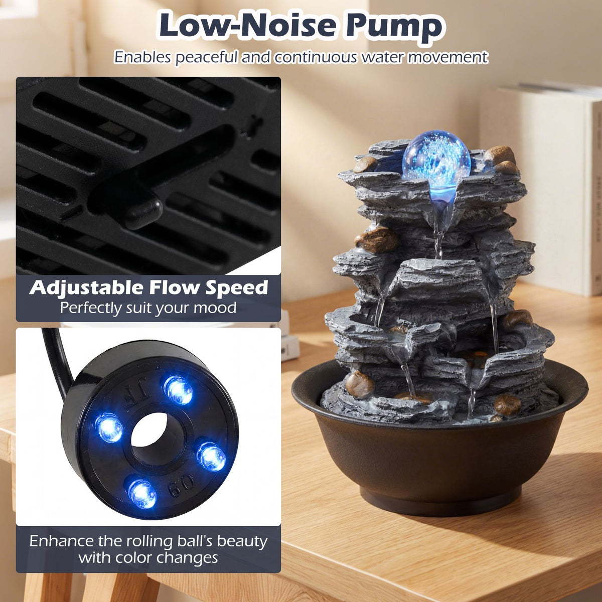 Rolling Crystal Ball Water Fountain Indoor with Pump for Home Decor