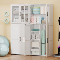 Tall Bathroom Storage Cabinet with Doors and Shelves for Mops Vacuum Cleaners