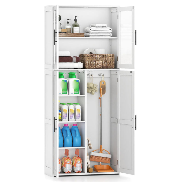 Tall Bathroom Storage Cabinet with Doors and Shelves for Mops Vacuum Cleaners