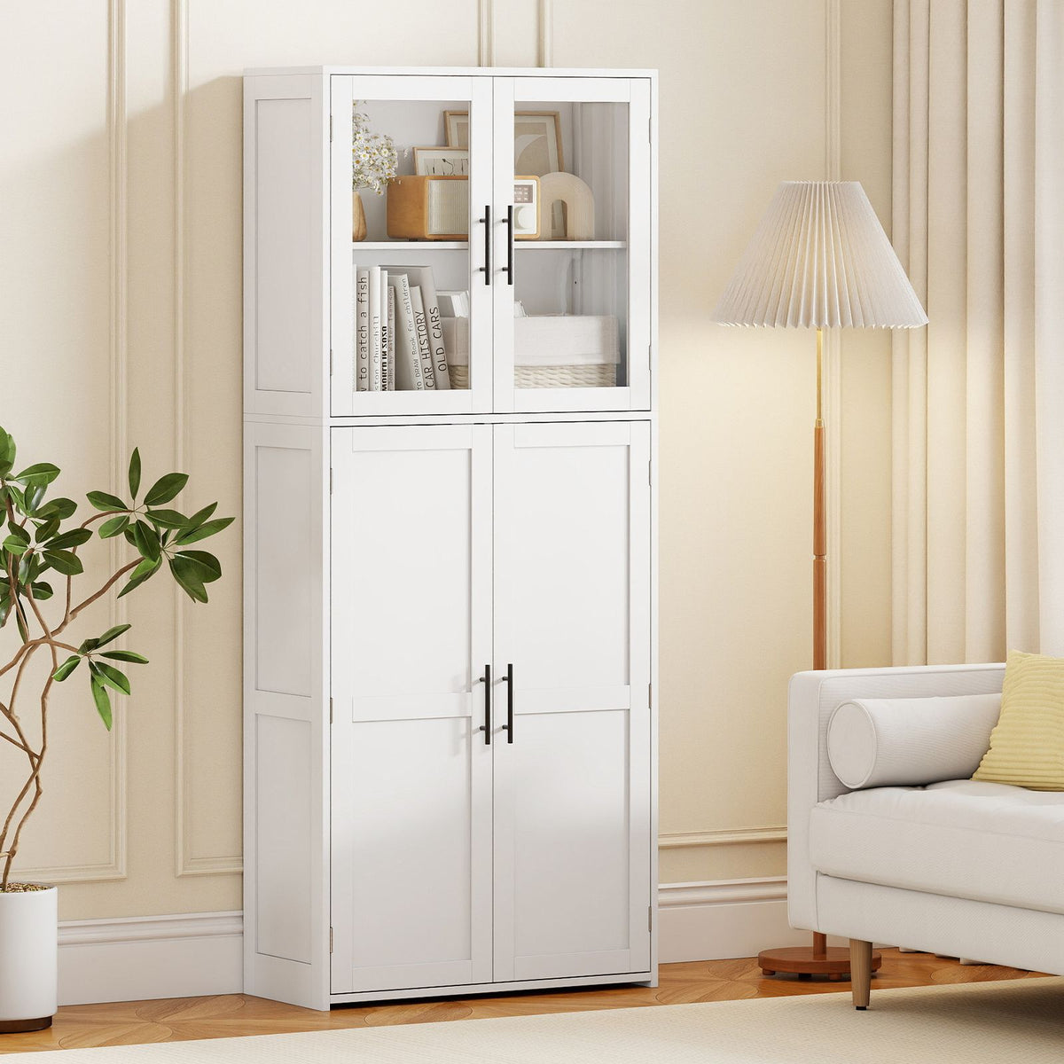 Tall Bathroom Storage Cabinet with Doors and Shelves for Mops Vacuum Cleaners
