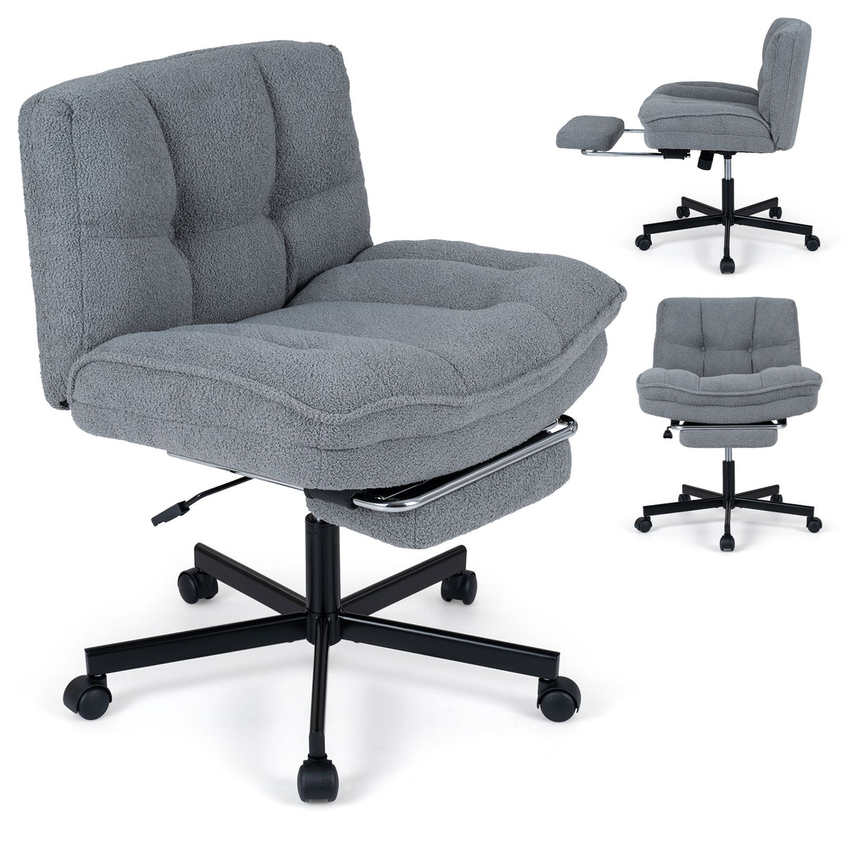GIANTEX Teddy Plush Office Chair with Footrest & Adjustable Height