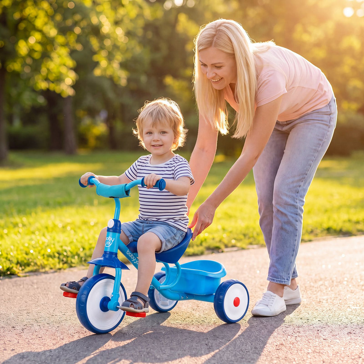 Toddler Tricycle for Boys Girls 2-5 with Rear Storage Basket and Metal Frame