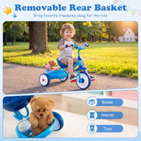 Toddler Tricycle for Boys Girls 2-5 with Rear Storage Basket and Metal Frame