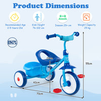 Toddler Tricycle for Boys Girls 2-5 with Rear Storage Basket and Metal Frame