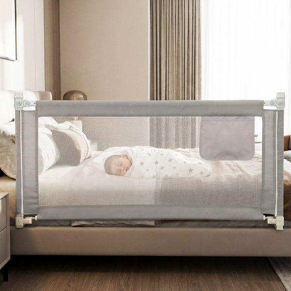 Bed Rail for Toddlers Vertical Lift Adjustable with Storage Pocket