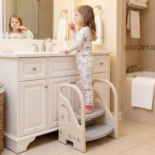 Toddler Step Stool with Adjustable 2/3-Step and Safety Handles for Bedroom